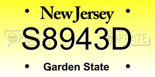 S8943D New Jersey License Plate