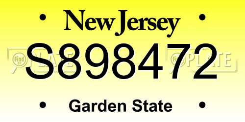 S898472 New Jersey License Plate