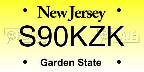 S90KZK New Jersey License Plate