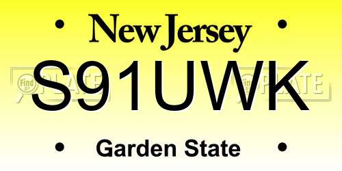 S91UWK New Jersey License Plate