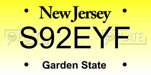 S92EYF New Jersey License Plate