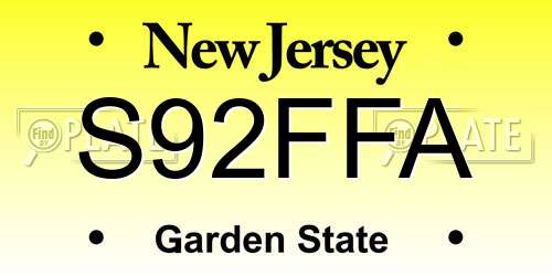 S92FFA New Jersey License Plate