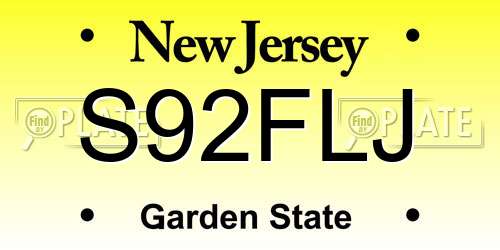 S92FLJ New Jersey License Plate
