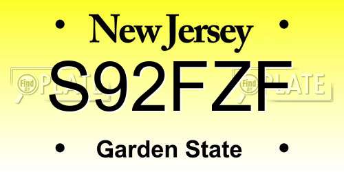 S92FZF New Jersey License Plate
