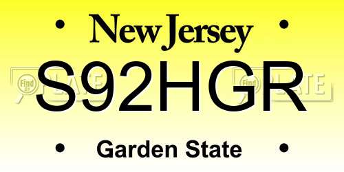 S92HGR New Jersey License Plate