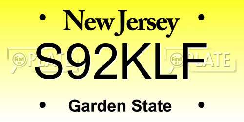 S92KLF New Jersey License Plate