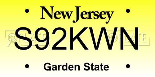 S92KWN New Jersey License Plate