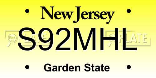S92MHL New Jersey License Plate