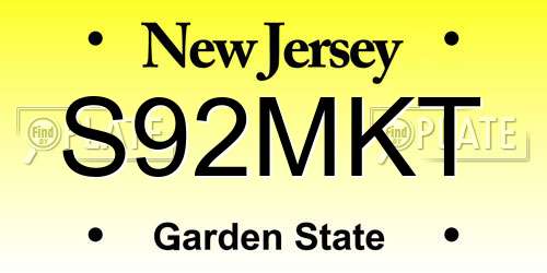S92MKT New Jersey License Plate