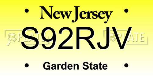 S92RJV New Jersey License Plate