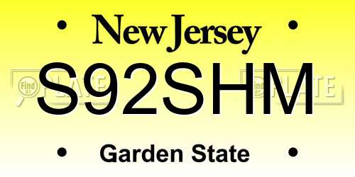 S92SHM New Jersey License Plate