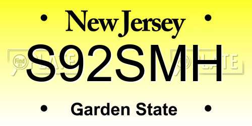 S92SMH New Jersey License Plate