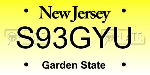 S93GYU New Jersey License Plate