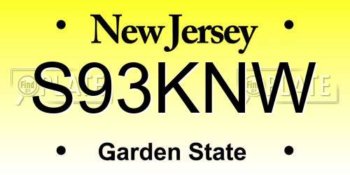 S93KNW New Jersey License Plate
