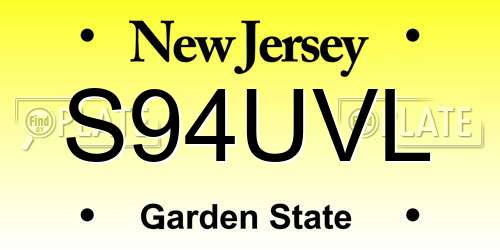 S94UVL New Jersey License Plate