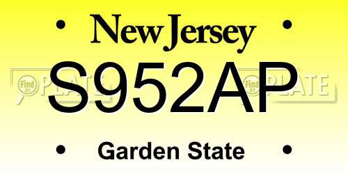 S952AP New Jersey License Plate