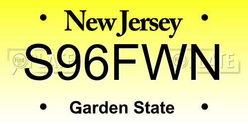 S96FWN New Jersey License Plate