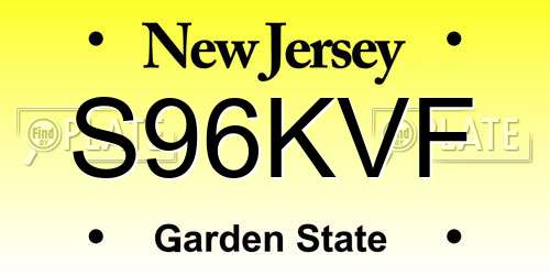 S96KVF New Jersey License Plate