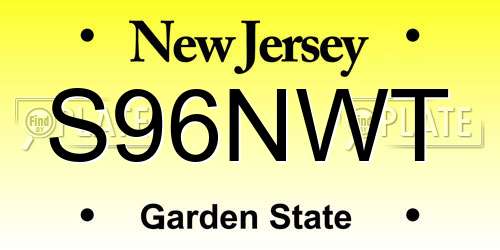S96NWT New Jersey License Plate