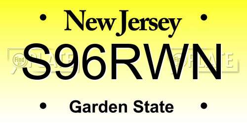 S96RWN New Jersey License Plate