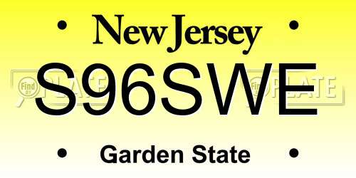 S96SWE New Jersey License Plate