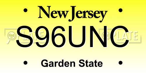S96UNC New Jersey License Plate