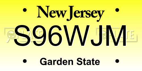 S96WJM New Jersey License Plate