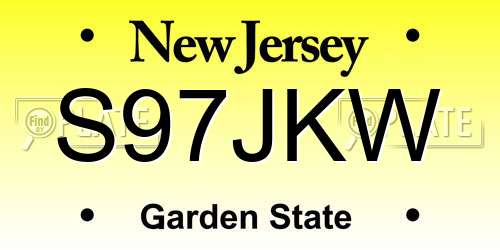 S97JKW New Jersey License Plate