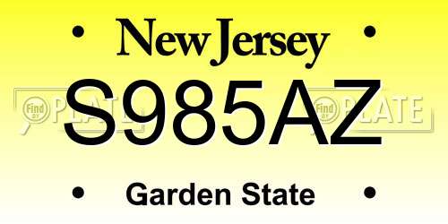 S985AZ New Jersey License Plate