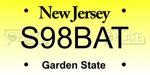 S98BAT New Jersey License Plate