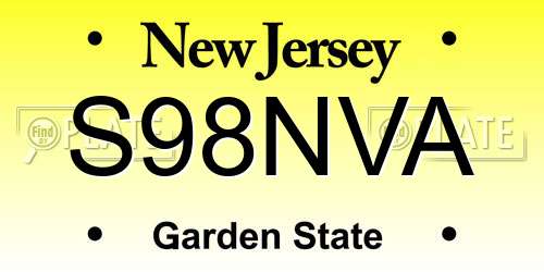 S98NVA New Jersey License Plate
