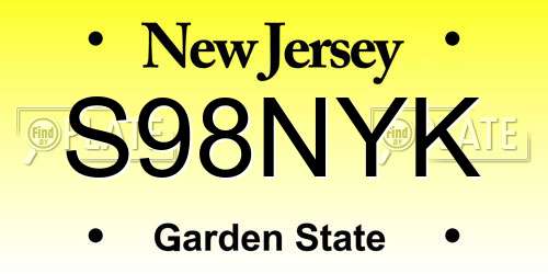 S98NYK New Jersey License Plate