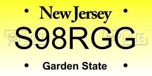 S98RGG New Jersey License Plate