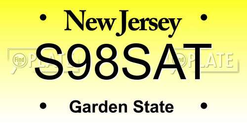 S98SAT New Jersey License Plate