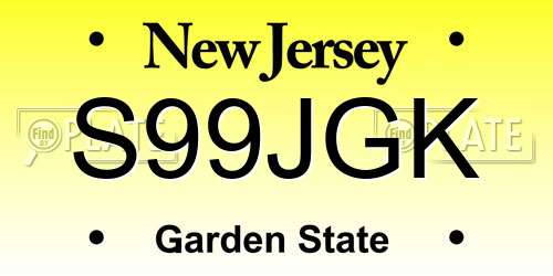 S99JGK New Jersey License Plate