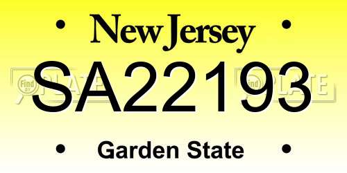 SA22193 New Jersey License Plate