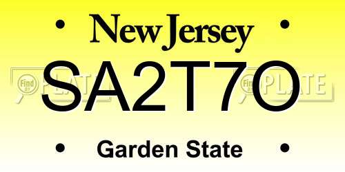 SA2T7O New Jersey License Plate