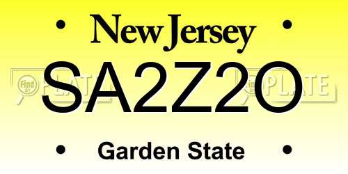 SA2Z2O New Jersey License Plate