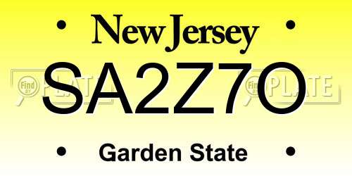 SA2Z7O New Jersey License Plate
