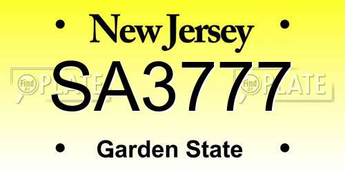 SA3777 New Jersey License Plate
