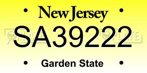 SA39222 New Jersey License Plate