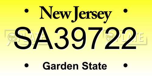 SA39722 New Jersey License Plate