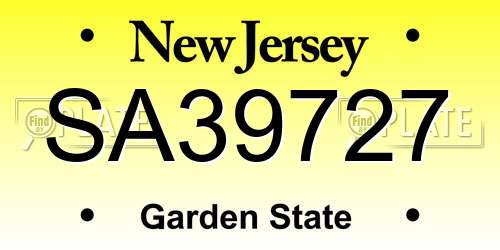 SA39727 New Jersey License Plate