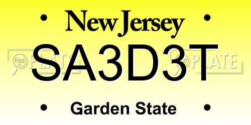 SA3D3T New Jersey License Plate