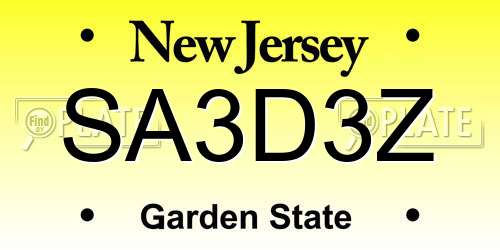SA3D3Z New Jersey License Plate