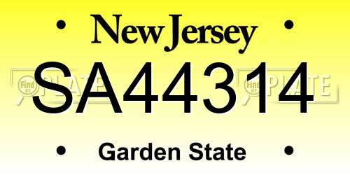 SA44314 New Jersey License Plate