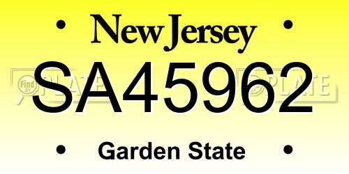 SA45962 New Jersey License Plate