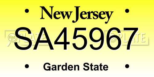 SA45967 New Jersey License Plate