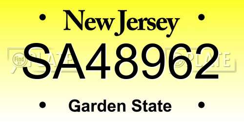 SA48962 New Jersey License Plate