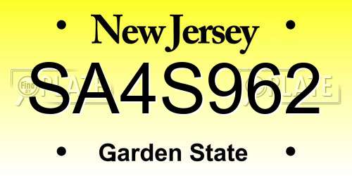 SA4S962 New Jersey License Plate
